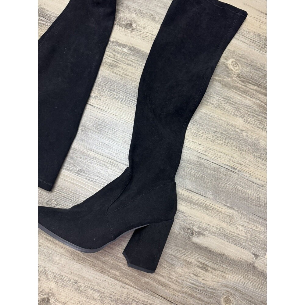 Steve Madden Suede Knee Boots Size 10 Black Block Heel Point Toe Womens - Picture 3 of 4